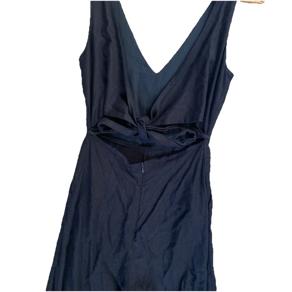 Reset by Jane Cropped Jumpsuit Small Linen Blend Black V-neck Tie Back Pockets - Picture 4 of 6